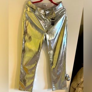 Abercrombie Curve Love size 12 Vegan Leather 90s straight pants Long in *silver*
